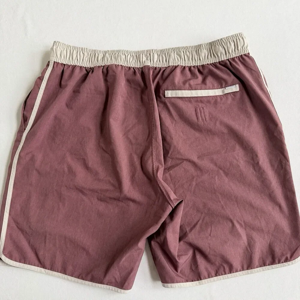 Vuori Men's Flat Front Shorts in Mauve with Cream Trim